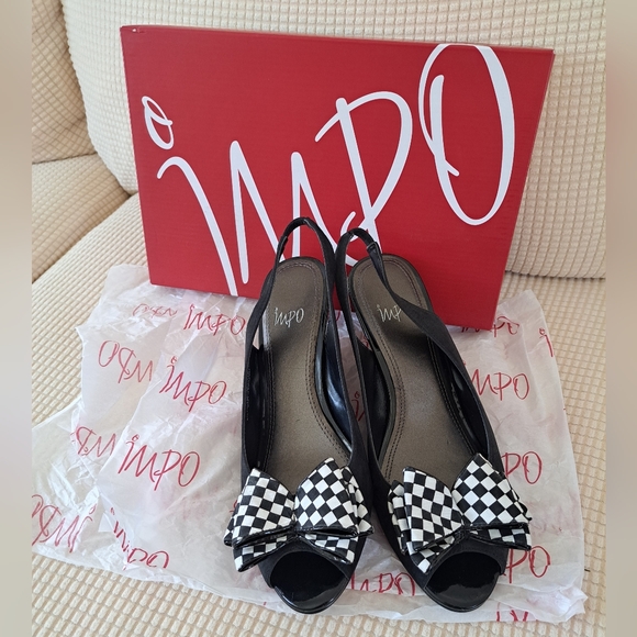 Impo Black  Slingback Wedge with Checkered Bow - Picture 6 of 7